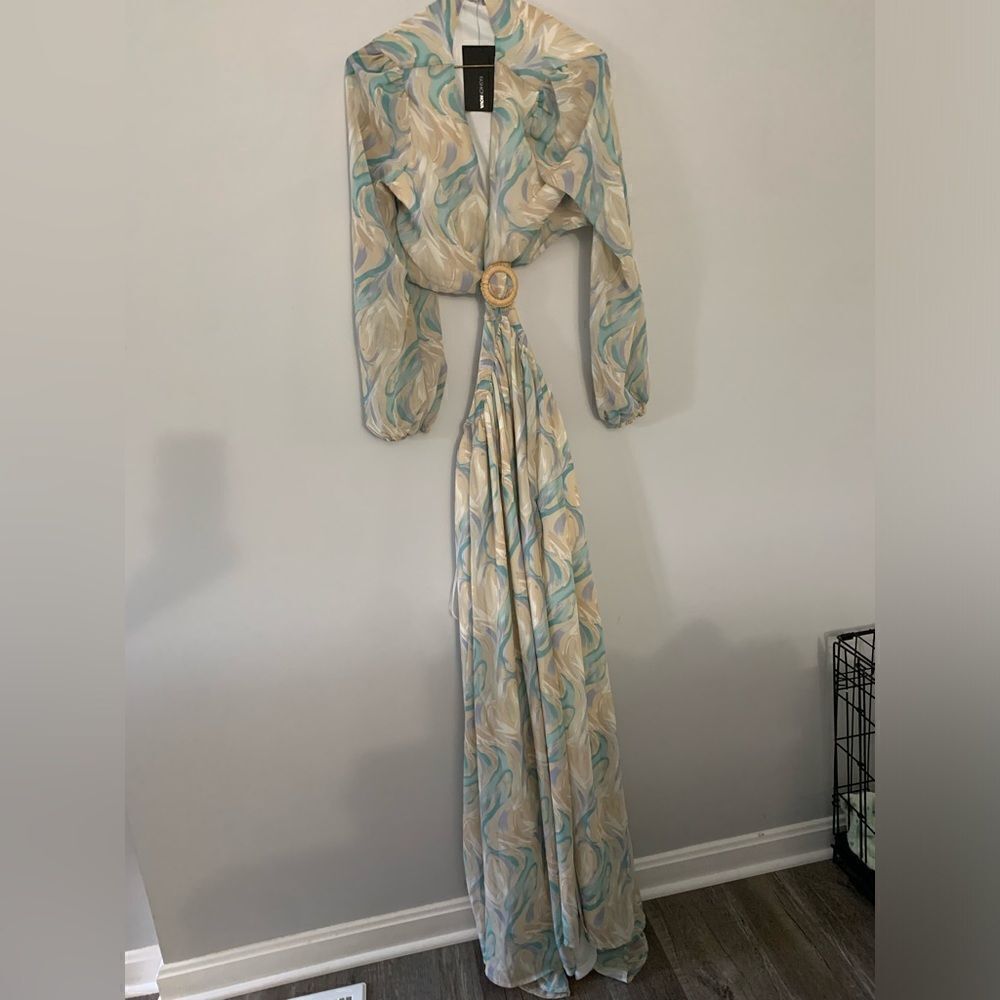 NWT Fashion Nova Eternal Beauty Maxi Dress Boho Blue Green Purple Taupe Size L - Picture 4 of 15